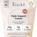 Perelel Triple-Support Plant Based Protein Powder, Creamy Vanilla, 20g Vegan Protein Powder, 3g Creatine Monohydrate, & 5g Prebiotic Fiber per Serving, Dairy Free, No Sugar Added, 15 Day Supply BBD: 01/2028