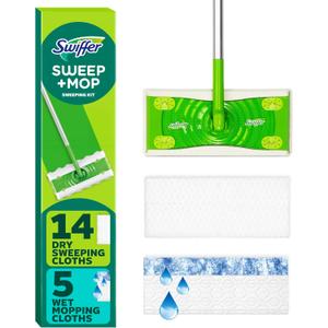 Swiffer Sweeper 2-in-1 Dry + Wet Floor Mopping and Sweeping Kit, Multi-Surface Kit for Floor Cleaning, Kit Includes 1 Sweeper, 14 Dry Sweeping Cloths, 5 Wet Mopping Cloths (20 Piece Set)