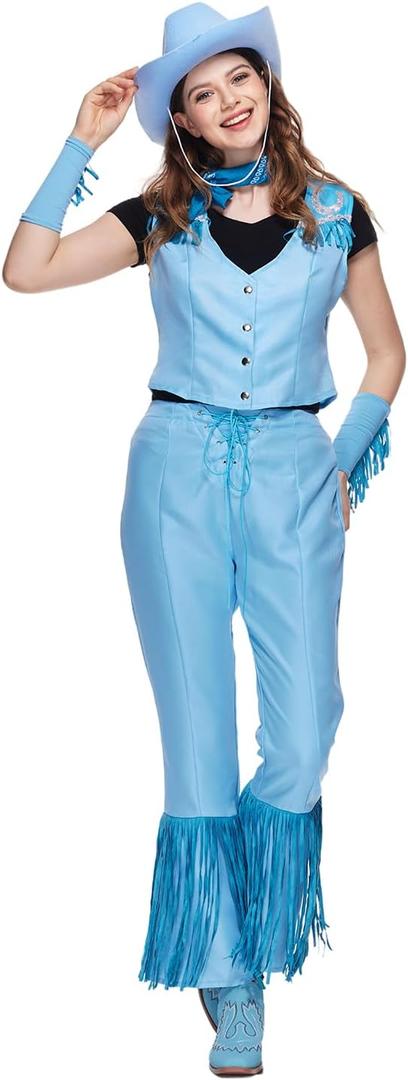 EraSpooky Cowgirl Costume Western Outfits for Women 5Pcs (Blue)