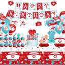 Nurse Party Decorations, Nurse Birthday Party Supplies include HAPPY BIRTHDAY Banners, Cake Toppers, Honeycomb Centerpieces, Balloons for Congrats Nurse Doctor Medical Nursing School Party Supplies