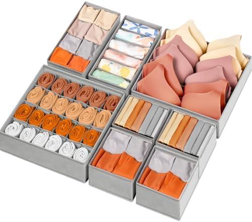 Criusia Underwear Sock Drawer Organizer Dividers 8 Set, Fabric Dresser Closet Organizers Bins for Baby Clothes Nursery, Dorm Bedroom Organization and Storage for Bra Ties Scarf