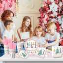 Christmas Party Tableware Decorations,144pcs Pink Christmas Paper Plates and Napkins, Cups, Forks and Knives Xmas Paper Dinnerware for Winter Holiday Party Supplies