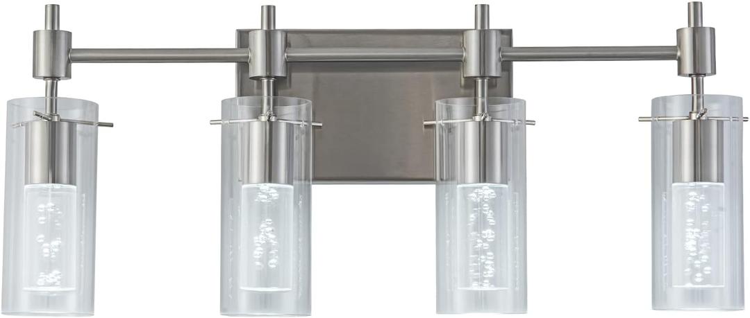 4-Light Bathroom Vanity Light with led Bulb Brushed Nickel Vanity Light for Mirror with Clear Bubbles and Clear Cover Updated Bathroom Wall Sconce Lighting