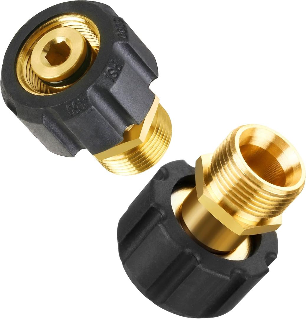 M MINGLE Pressure Washer Adapter, Metric M22 15mm Female to M22 14mm Male Fitting, 4500 PSI Heavy Duty Brass, 2 Pack for Pressure Washer Gun/Hose/Pump