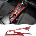 RT-TCZ Center Console Gear Shift Panel Trim Cover Cup Holder Frame Interior Decoration Kit Accessories for Chevrolet Camaro 2016-2022,Red Carbon Fiber