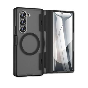 Caka for Samsung Galaxy Z Fold 4 Case [Compatible with Magsafe] [Hinge Protection] [Built-in HD Screen Protector] Translucent Hard Shockproof Magnet Phone Cover for Fold4 - Black