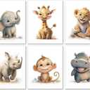 Wodkwq Nursery Wall Art Safari Animal Canvas Prints Baby Girl Boy Room Decor Poster Pictures Cute Jungle Theme Toddler Room Decoration Painting Set of 6 for Kids Bedroom Bathroom 12x16in Unframed