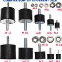 2 Pcs M12 60 x 50 mm Rubber Isolator Mounts Double Studs Shock Absorber with 4 Pcs Locknuts, Cylindrical Anti Vibration Isolation Damping Mounts for Compressors Pumps Generators Motor Engines