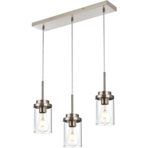 MELUCEE Kitchen Pendant Lighting Over Island 3 Lights Linear Chandelier Brushed Nickel Finish Dining Room Light Fixtures Ceiling Hanging Lamp with Clear Glass Shade, 20.5 Inches Length, 3 Lights-1 Pack Linear