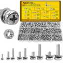 640PCS Machine Screws Assortment Kit, M2 M2.5 M3 M4 M5 Phillips Pan Head Bolts and Nuts Assorted Set, 304 Stainless Steel Metric Combination Screw with Fixed Washers (All-in-One Design)