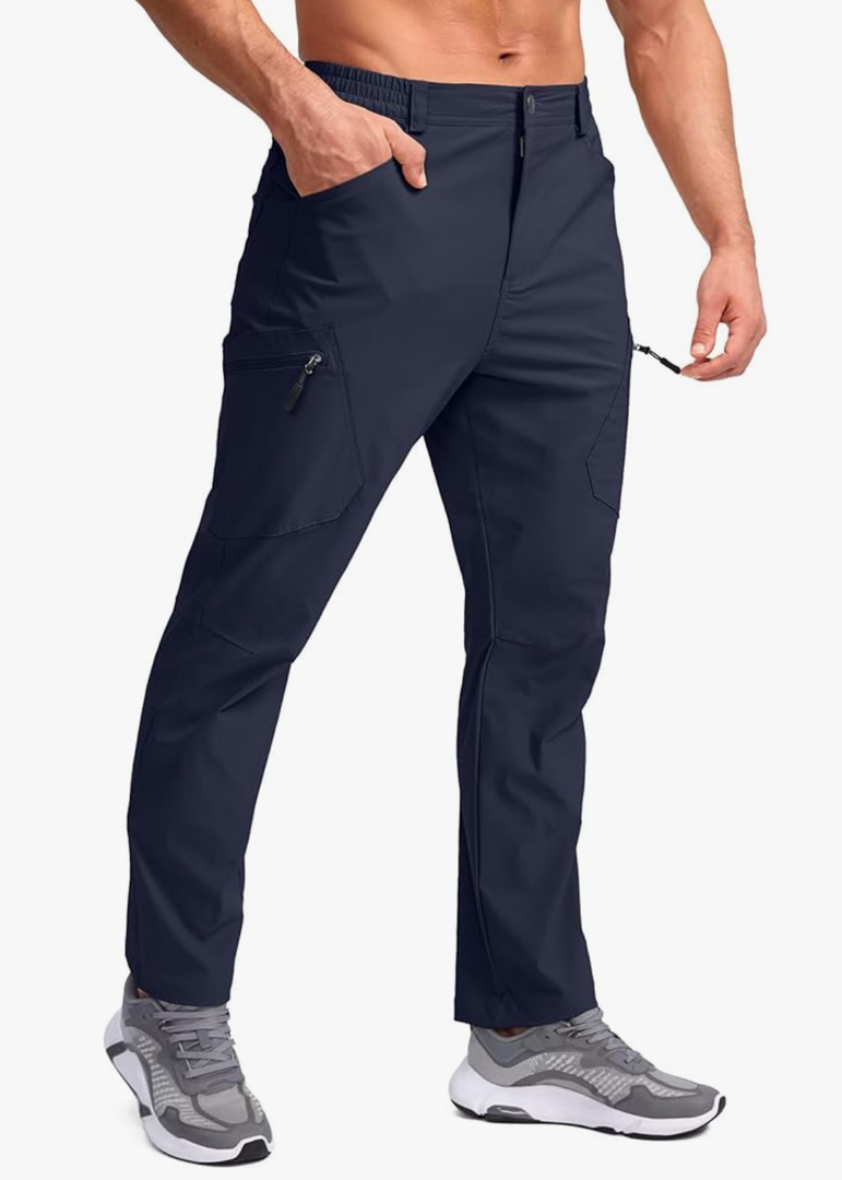 Pudolla Men's Lightweight Hiking Pants with 7 Pockets Quick Dry Water Resistant Fishing Travel Pants, Navy, XL