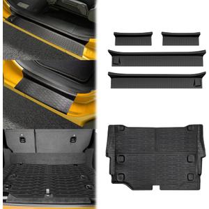 Trunk Mat with Door Sill Guards for 2021-2025 Jeep Wrangler JL Unlimited 4XE Accessories All Weather Rear Trunk Liner Door Sill Protector for 21-25 JL JLU 4XE 4 Door(Not for 4X4)