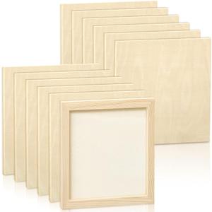 Kathfly 12 Pcs 8 x 8'' Wood Panel Boards, Unfinished Wood Canvas Panels for Painting Crafts DIY Drawing Pouring Art Projects