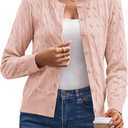 GRACE KARIN Womens Long Sleeve Button Up Cable Knit Cardigan Lightweight 2026 Crewneck Button Down Sweaters for Women (Pink, XXL)
