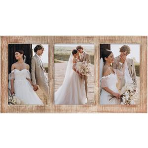 4x6 Collage Picture Frames, 3 Picture Frame 4x6, Rustic Brown Wood Frame with Tempered Glass, 3 Opening 4 by 6 Photo Frame Wall Decor or Tabletop, 1 Pack