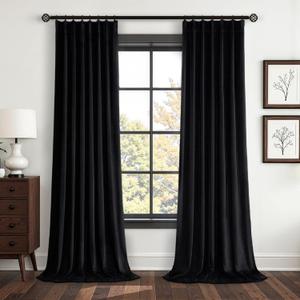 120 Inch Long Black Velvet Room Darkening Curtains 2 Panels Soft Elegant Luxury Velvet Pinch Pleated Drapes with Hooks for Living Room/Sliding Glass Door Floor to Ceiling Curtain 10FT,40W