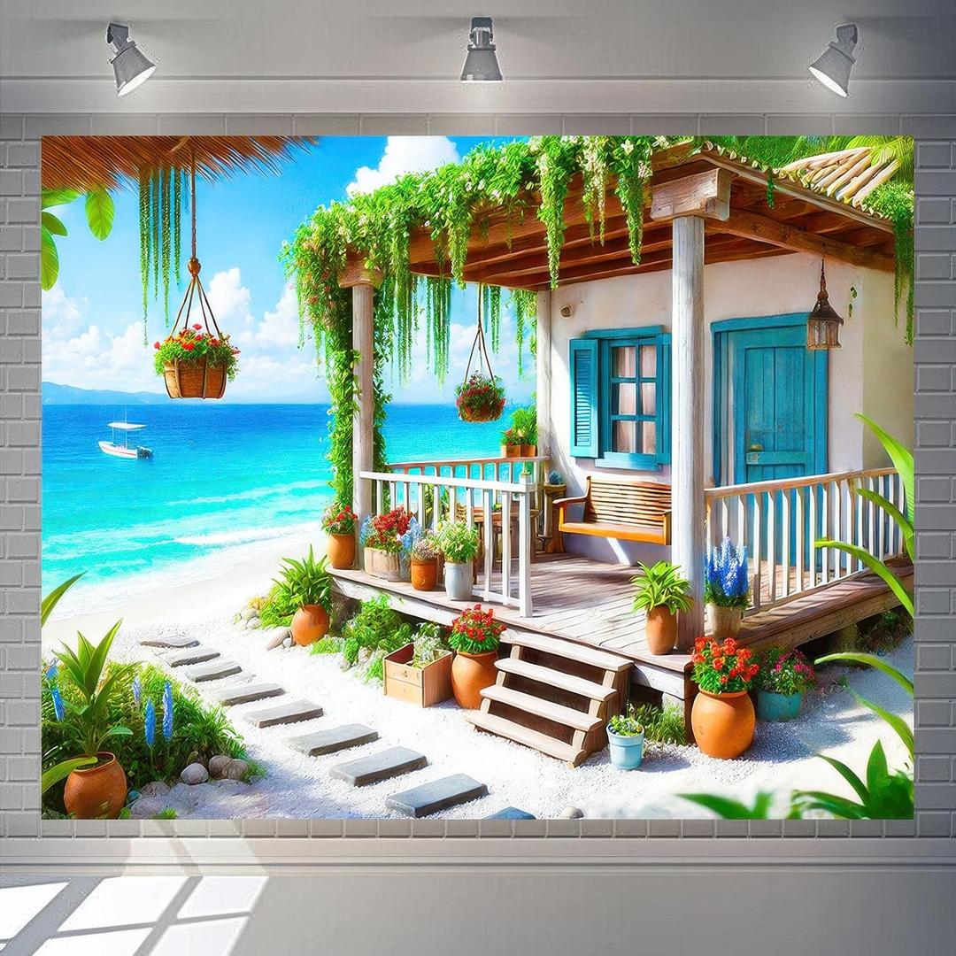 BlissYard Hello Summer Hawaiian Beach Banner Summer Beach Themed Party Decorations House Banner 7.5x5.9ft Outdoor Decorations Photo Props Sunshine Luau Themed Backdrop Decorations
