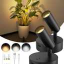 GOODEA Spotlights Indoor with Remote, 3000mAh Rechargeable Battery Plant Spotlight Indoor, Wireless Uplighting with 3 Colors & Dimmable, LED Picture Light for Painting, Artwork Accent Lighting(2 Pack)