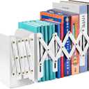 OMEYA 2PCS Adjustable Metal Bookends, Heavy Duty, 2 Dividers, Nonslip, Extends up to 19 inches (White)