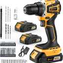 Cordless Drill Set/Driver, 20V Electric Power Drill With Battery And Charger, 40N Torque, 20+1 Settings, 2 Batteries,3/8-Inch Keyless Chuck, Driver Bits Kit, LED Light (Yellow Model - Includes 2 Batteries)