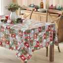 Newbridge Jolly Holiday Candy Cane Christmas Vinyl Tablecloth with Flannel Backing, Grey Red Green Wipe Clean Table Cover, 60 x 120 Inch Rectangle