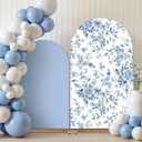 Mindsoft 2 Pcs Blue Flowers Arch Backdrop Cover 6ft and 7.2ft Spandex Stand Cover for Baby in Bloom Baby Shower Birthday Wedding Bridal Shower Party Decorations