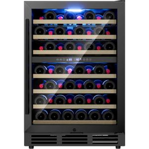 24 Inch Dual Zone Wine Fridge, 54 Bottle Under Counter Refrigerator for Built-in or Freestanding, Wine Cooler for Bottles with Glass Door, Removable Shelves for Home, Office (Blcak)