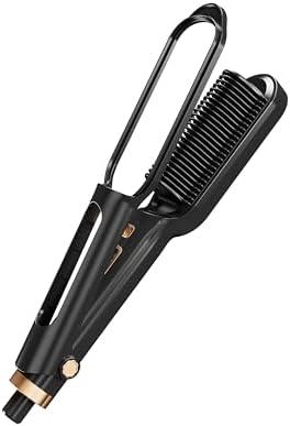 BEAUXMILE Hair Straightener Brush, Hair Straightening Iron with Dense Bristles, Ceramic Flat Iron Comb for Woman, Fast Heating, Dual Voltage, 30+ Temps, for All Hair Types, Black