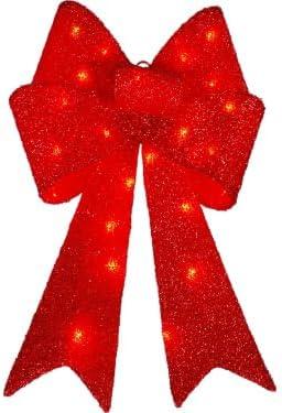 4 Pack Christmas Red Glitter Bow Lighted Decoration - 26" H - 20 Mini LED Lights