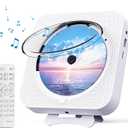 Bluetooth Portable Home CD Music Player with Remote Control, Timer, Built-in Speakers and LED Display - FM Radio Boombox (White)