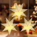 3 Pcs Christmas 20 Inch Paper Star Shaped Lantern Decorative 7 Point White Paper Lanterns with 6 Pcs Lights LED Hanging Hollow out Star Lampshade for Ceiling Indoor Outdoor Window Wedding Decorations