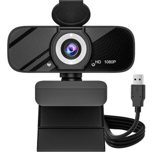 USB HD Webcam with Built-in Microphone and Rotatable Tripod, 1080P Video, Wide Angle Camera, Privacy Cover, for Desktop PC or Laptop Computer - 3Black