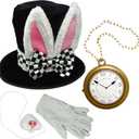 4E's Novelty 4Pcs Set Costume Accessory Set for White Rabbit Costume for Adult Women Men, Halloween Costume, Tea Party Dress Up