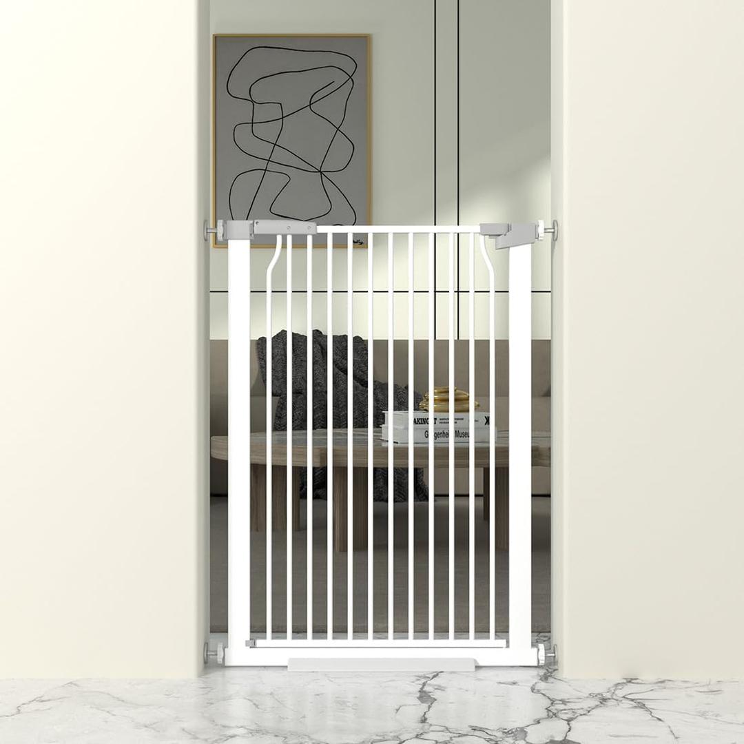 41" Extra Tall Cat Gate for Doorway, 29.6-31.5''W Metal Pet Baby Safe Gate, Extra Wide Pressure Mounted Baby Gate, No Drilling Cat Fence Indoor, Tall Dog Gate, White