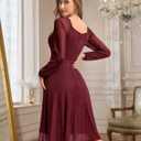 Bbonlinedress Formal Wedding Guest Dress Square Neck Lace Cocktail Dress Bridesmaid Long Sleeve A-Line Midi Tea Prom Gown (XL)