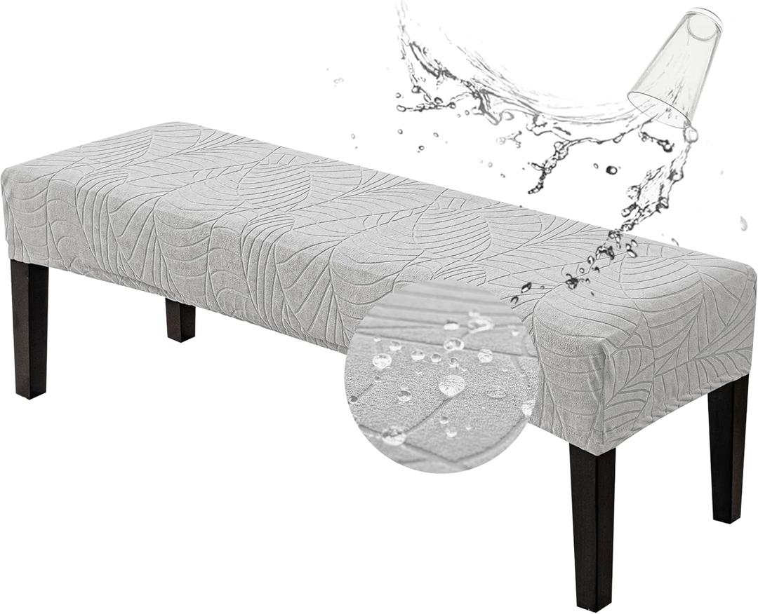 Genina Stretch Jacquard Dining Bench Cover - Anti-Dust Removable Bench Slipcover Washable Bench Seat Protector Cover for Living Room, Bedroom, Kitchen-Light Gray