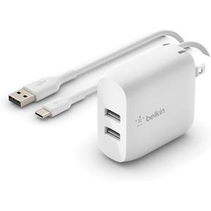 Belkin 24W Dual Port USB Wall Charger w/ USB-C Cable Included - Fast Charging iPhone 16 Charger for Power Bank, iPad & iPad Pro, Samsung Galaxy S25, Google Pixel, & More
