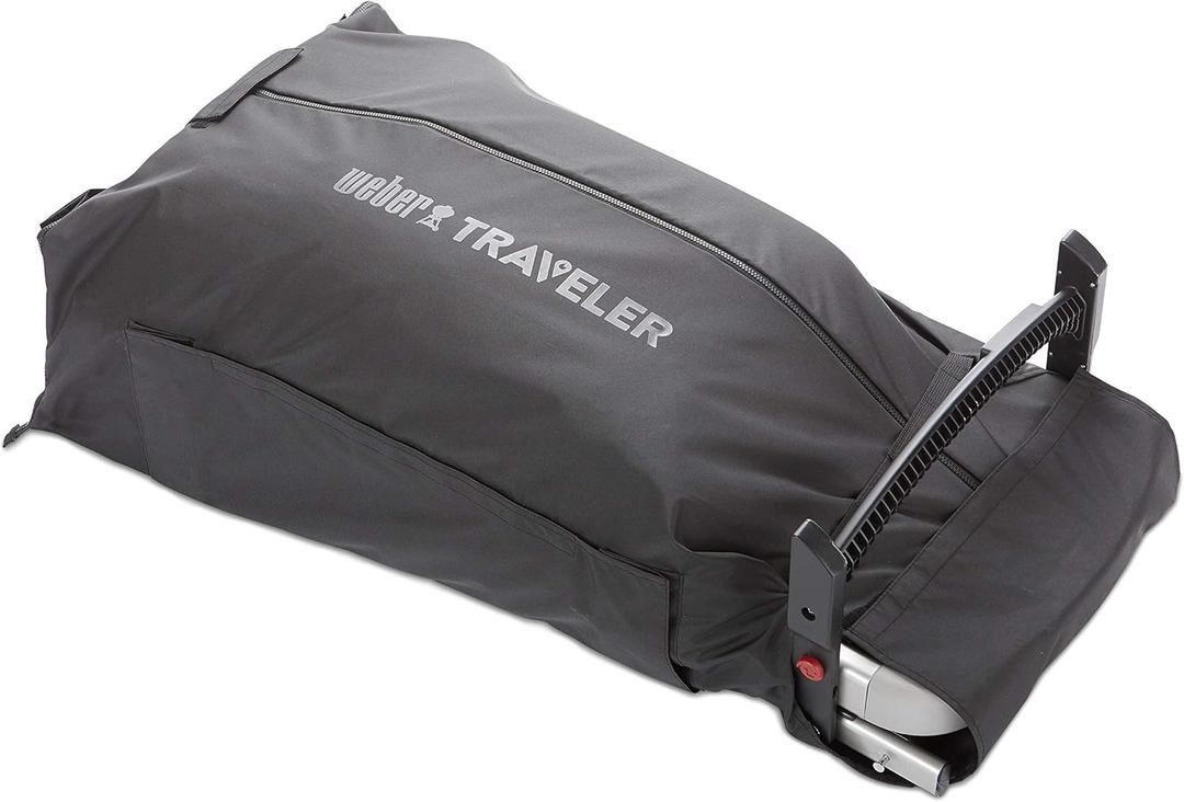 Weber Traveler Cargo Protector Grill Cover, Black – Form‑Fitted Grease‑Resistant Cover with Tool Storage Pockets, Heavy-Duty & Water Resistant for Easy Transport