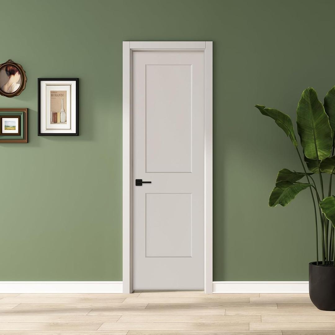 BARNSMITH 24x80 in 2-Panel White Primed Molded Door Slab, Shaker Style Paintable Hollow Core Interior Door Panel, for Swing, Pocket, Sliding Door, Durable and Lightweight, No Assembly Required