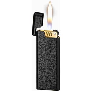 Lighter Antique Vintage Trench Lighters, Classic Refillable Butane Metal Soft Flame Lighter for Collection Decorative Gift (Butane Not Included) (Black)