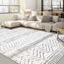 Nakagishi Area Rugs 8x10 Living Room: Washable Boho Large Neutral Soft Farmhouse Rug Stain Resistant Modern Geometric Non Slip Indoor Floor Carpet for Bedroom Nursery Kids Playroom Office- Gray White