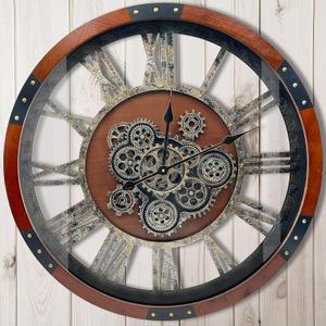 27" Original Moving Gears Wall Clock, Large Industrial Wall Clock for Living Room Decor, Retro Metal Solid Wood Vintage Farmhouse Steampunk Rustic Clocks for Wall Decor,Black Walnut, 68cm / 27inch