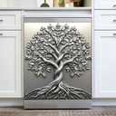 Floral Dishwasher Magnet Cover, Metallic Feel Refrigerator Door Panel, Cute Cat Refrigerator Home Appliance Magnet, Easy to Trimm, Sizes 23×25.5inches (Tree of Life-1), 23 x 25.6 inches