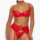 Forplay womens Thirst Strap Strappy Lace Bra and Garter Belt Lingerie Set,M