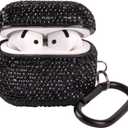 Sparkly Case Compatible with AirPods 4 Generation(2024) with Keychain,Shockproof Protective Premium Bling Rhinestone Cover Skin for AirPods 4 Charging Case (Black for 4rd)