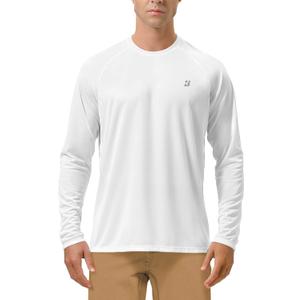 Roadbox Mens UPF 50+ UV Sun Protection Shirts Outdoor Long Sleeve SPF Rash Guard for Fishing Hiking Swimming Running, White Large