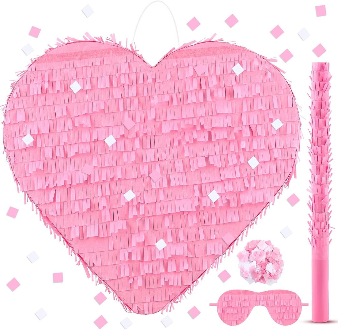 Deekin Piata Stick with Blindfold Confetti Set Piata for Birthday Party Decorations Party Gaming Theme Holiday Celebration Supply(Pink Heart)