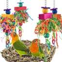 KATUMO Conure Toys, Bird Grass Swing Mat Parrot Climbing Hammock with Colorful Toys for Parakeet, Cockatiel, Sun Conure, Lovebird, Budgie, Small Birds
