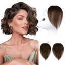 REECHO Human Hair Clip-in Hair Volumizer - 2PCs 8 Inch Short Thick Hairpieces for Extra Volume, Easy Clip-in Wig for Thin & Fine Hair - Dark Brown