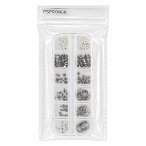 FSPRONAIL Nail Art Decoration Set, Silver Metal Studs, Stars, Rings and Rhinestone Charms for DIY Manicure Design